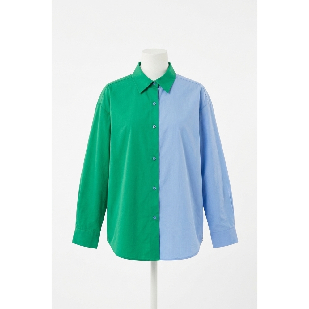 NEW COMPANIA FANTASTICA color block button down shirt in green